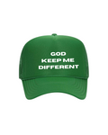 Green cap with 'GOD KEEP ME DIFFERENT' Trucker hat