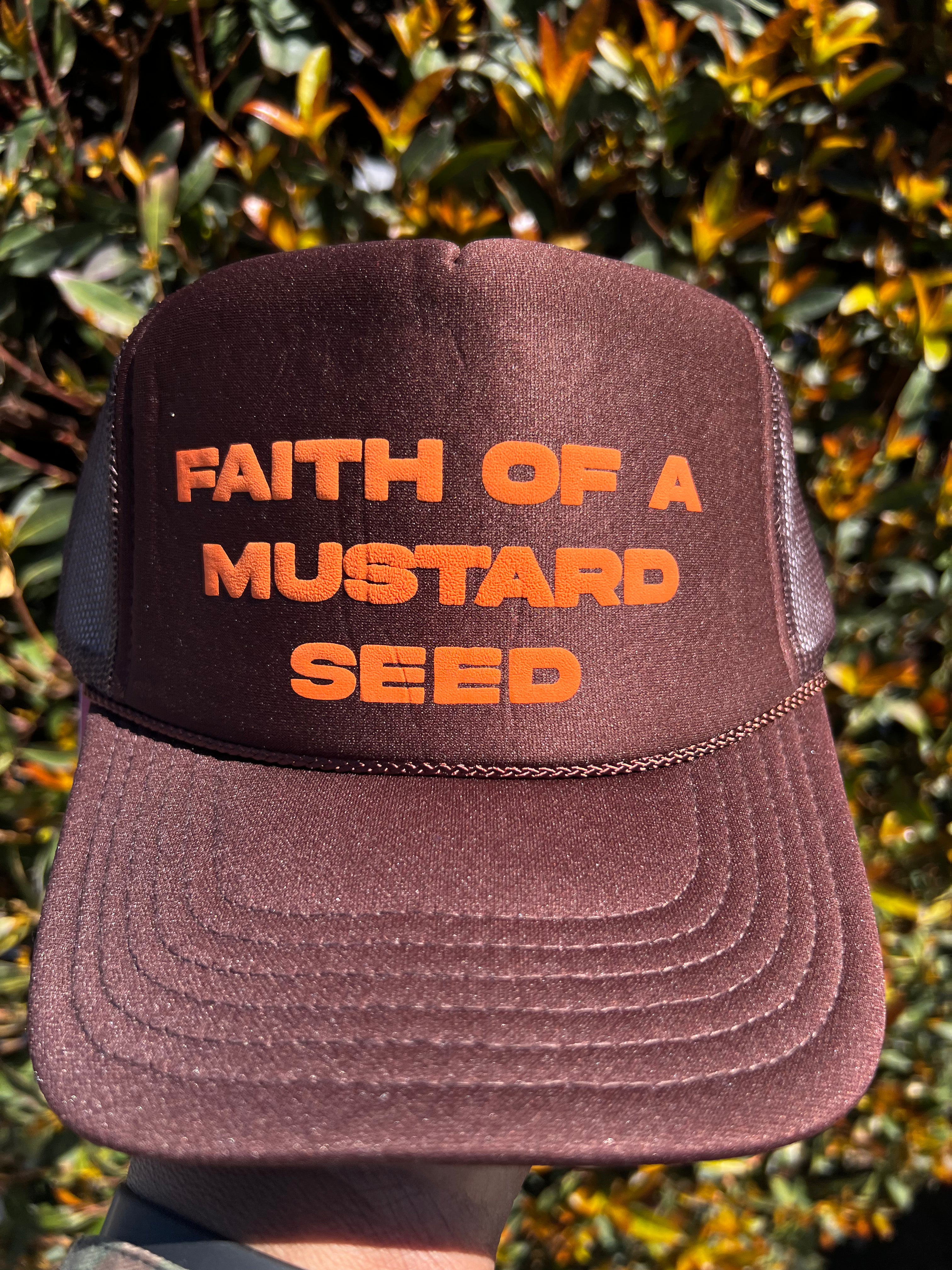 Brown and Orange "Faith of a Mustard Seed" Trucker Hat