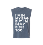I'm in my bag but i'm in my bible too faded navy mid length tshirt 