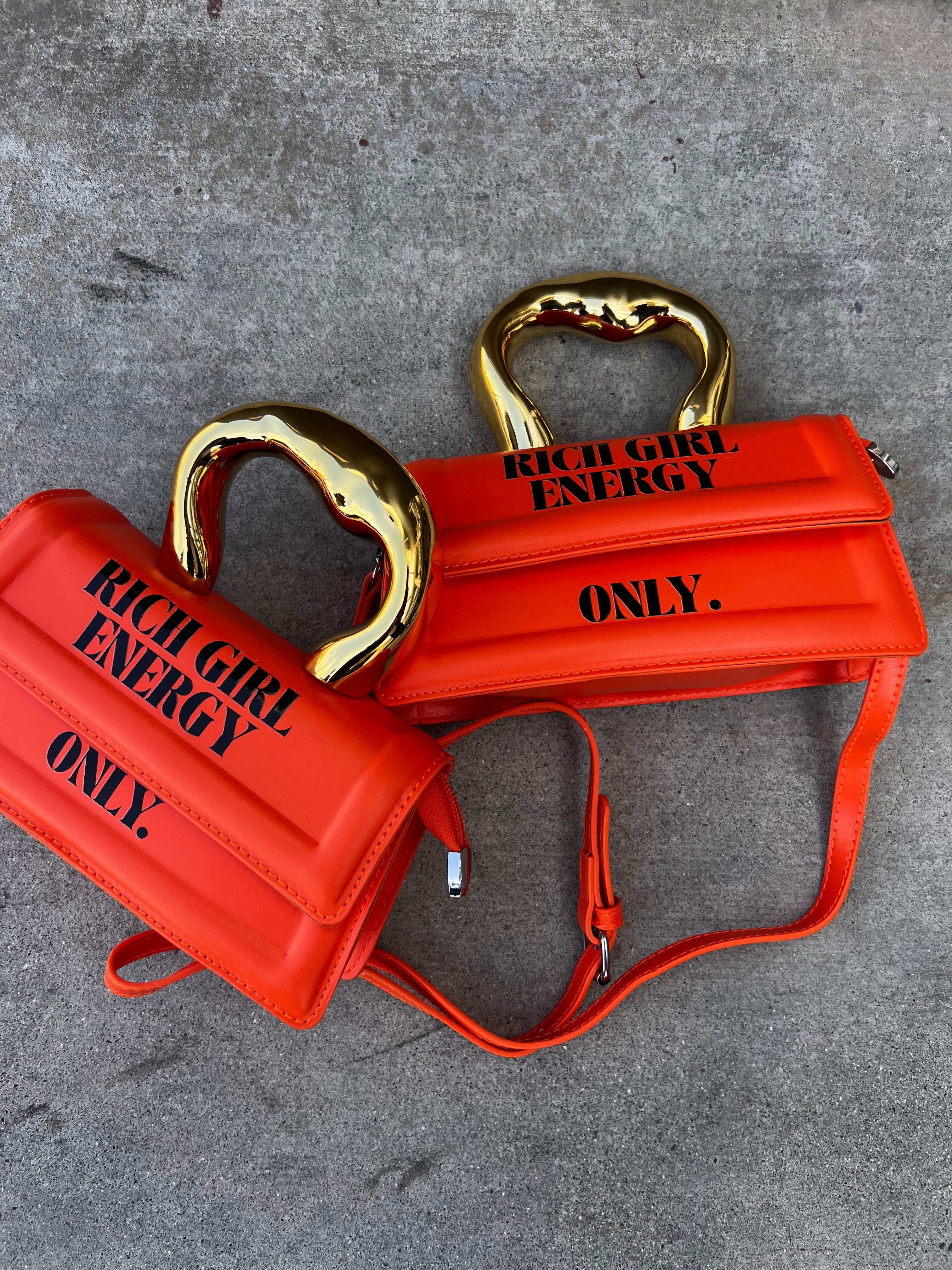 orange and gold crossbody purse