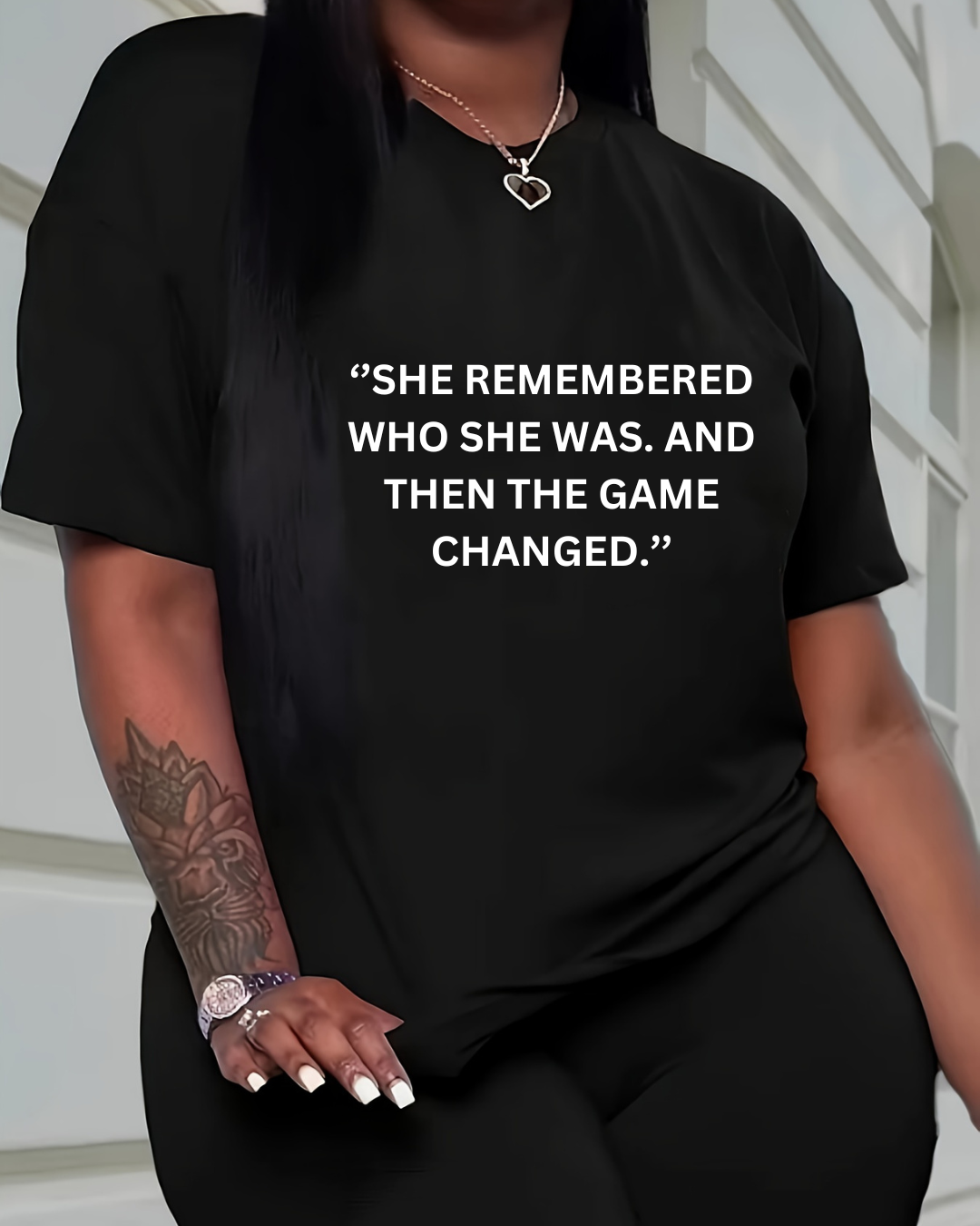 Black shirt white writing 