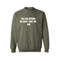 Green sweatshirt with motivational quote on a white background