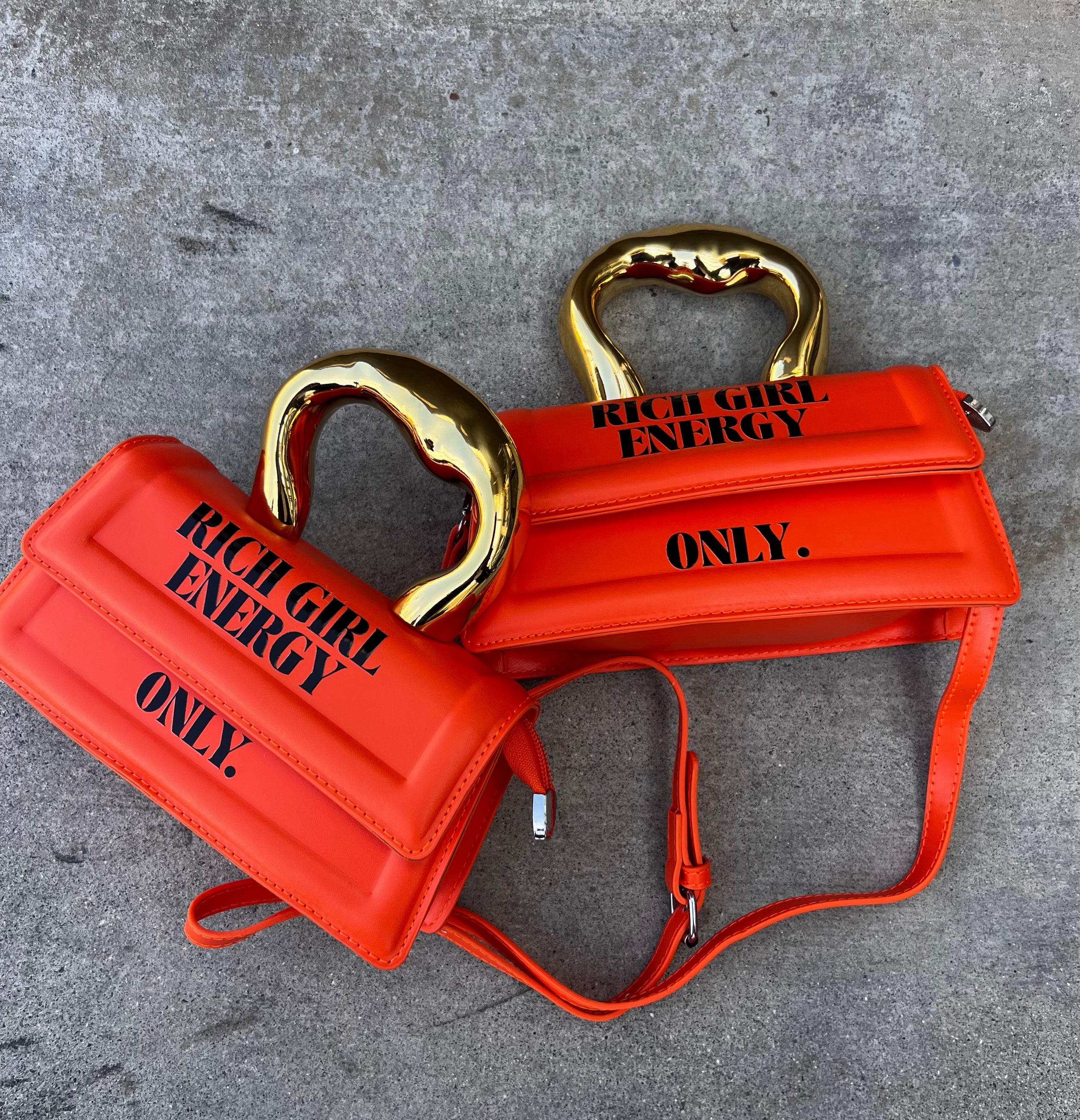 orange and gold crossbody purse